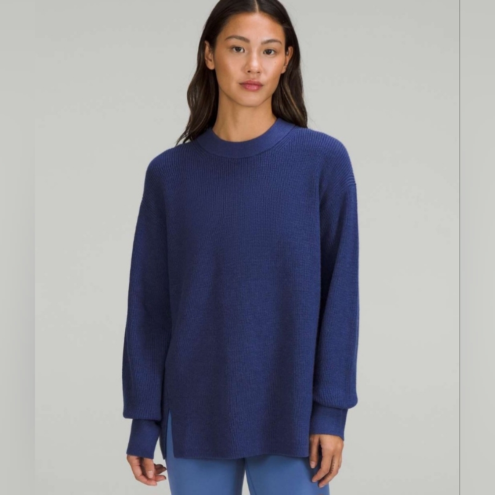 Lululemon Merino Wool-Blend Ribbed Crewneck Sweater Heathered Psychic